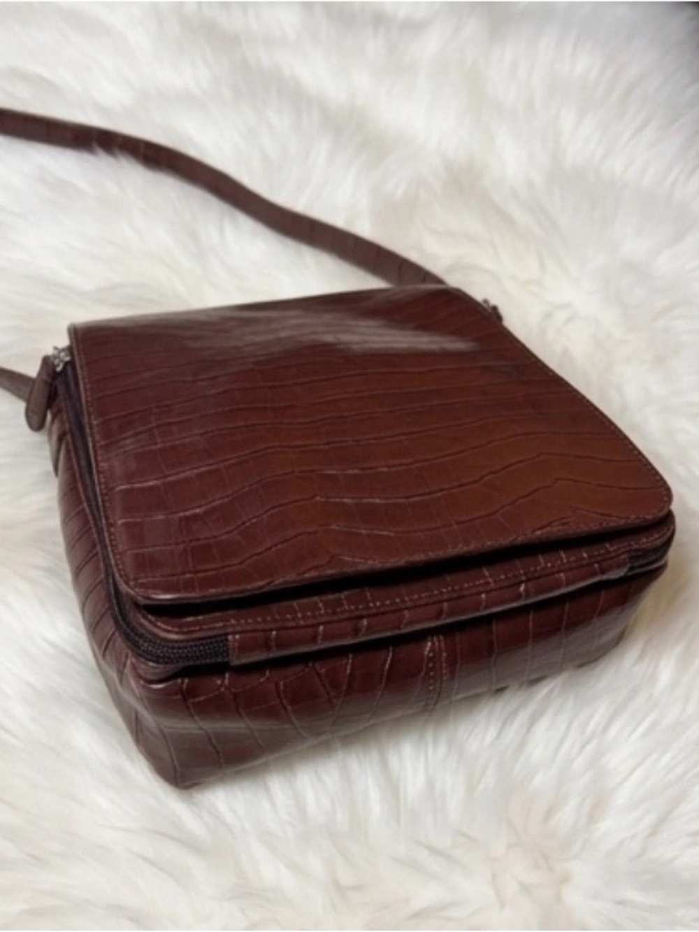 Marlo Croc-Embossed Crossbody Bag in Deep Brown - Picture 4 of 9